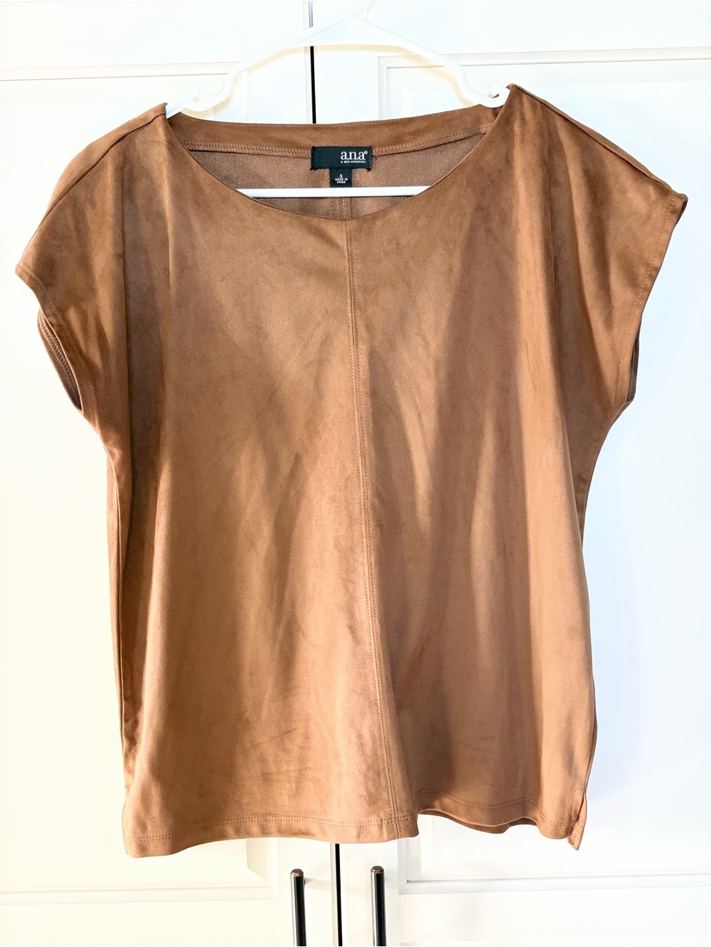 A.N.A Faux Suede Cap Sleeve Top in Brown Womens S